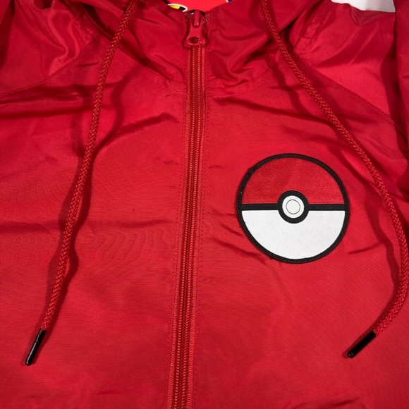 NEW Pokemon Trainer Half-Zip Hooded Anorak Windbreaker Jacket Red White Size SM - Picture 7 of 8